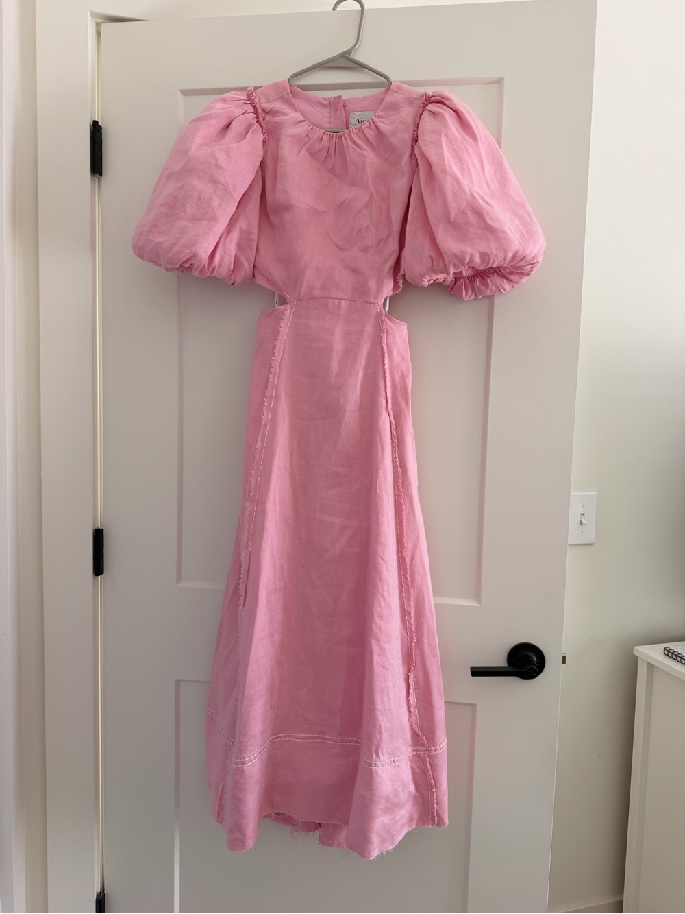 Aje Pink Puff-Sleeve Cutout Dress